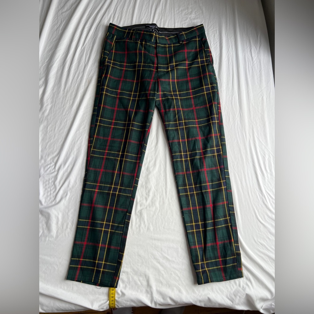 Forever 21 Men’s Plaid Checkered Green Red Trousers Pants Fitted Size 32 Slim